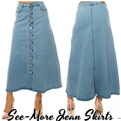 Gabby button light wash long denim skirt - Thumbnail 1