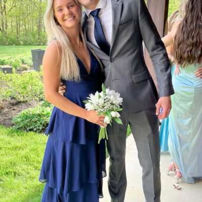 A-line v neck navy blue tiered chiffon prom dress - Thumbnail 1