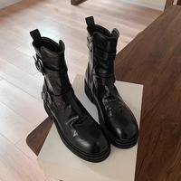Washed calfskin leather platform ankle boots 2 colors - Thumbnail 2