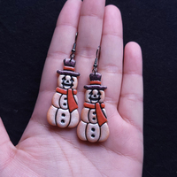 Pumpkin Snowman Clay Earrings - Thumbnail 2