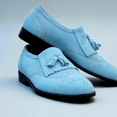 Crafted leather classic blue suede leather loafers dress shoes