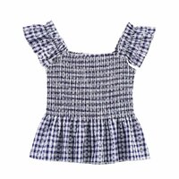 Vintage Blue Plaid Twist-knot Sleeveless Camisole - Thumbnail 2