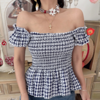 Vintage Blue Plaid Twist-knot Sleeveless Camisole - Thumbnail 5