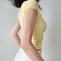 Solid color square neck short sleeve T-shirt women's summer slim short top - Thumbnail 2