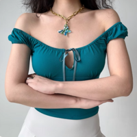 Sexy hollow U-neck short-sleeved T-shirt - Thumbnail 3