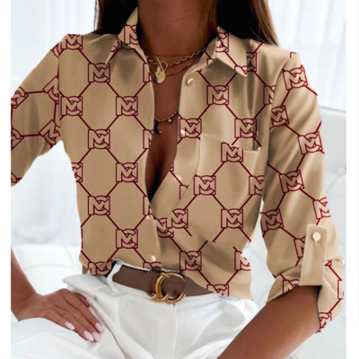 Elegant temperament printed casual long sleeve shirt