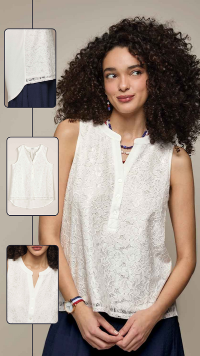 Lace-Front Sleeveless Top
