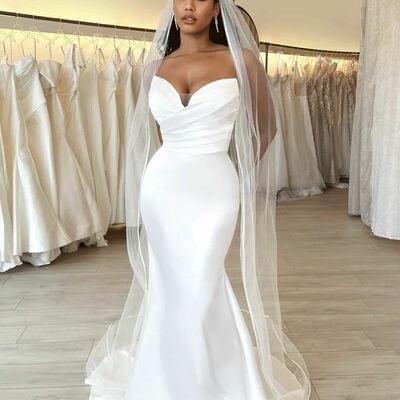Simple wedding dress, mermaid african girls bridal dress bridal gown - Thumbnail 1