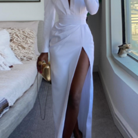 Fashion Women'S White Slit Dress - Thumbnail 1