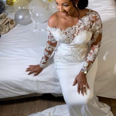 Luxury wedding dress, mermaid lace appliques long sleeve afrcian girls bridal dress bridal gown - Thumbnail 2