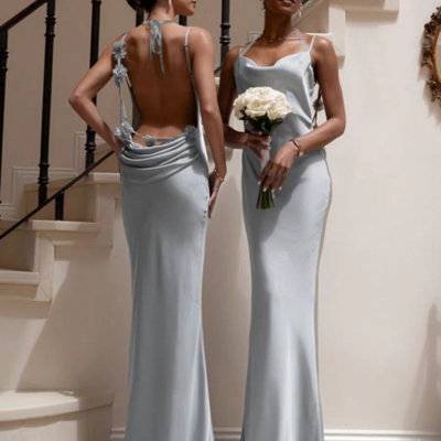 Silver silk satin bridesmaid dress,backless bridesmaid dresses,mermaid bridesmaid dresses,cb0049