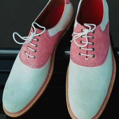 Crafted leather classic genuine suede leather saddle golf lace up dress shoes