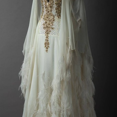 Spaghetti straps beaded crystal long sleeves wedding dresses - Thumbnail 1