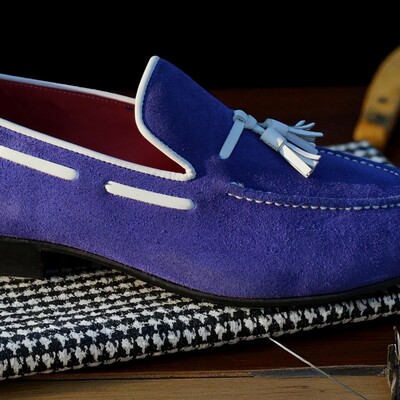 Crafted leather classic blue suede leather tassel loafers shoes