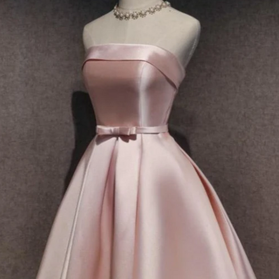Cute pink satin knee length short prom dress  - Thumbnail 2