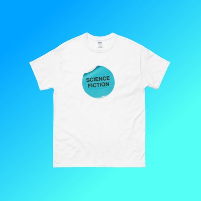 Baby blue science fiction t shirt white