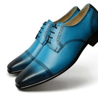 Crafted Leather Men Classic Blue Leather Oxford Lace up Dress Shoes - Thumbnail 1