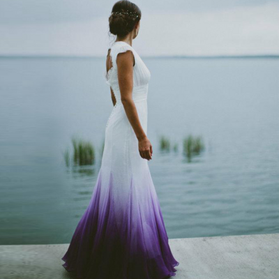 Beautiful omber chiffon purple beach wedding dresses bridal gowns - Thumbnail 1