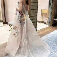 Classy A-Line V-Neck Dress with 3D Flower Embroidery - Thumbnail 6
