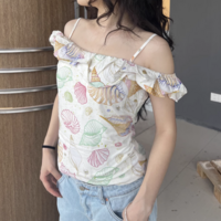 Waisted cropped off-the-shoulder camisole top - Thumbnail 9