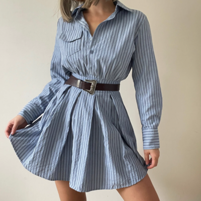 Sweet and spicy striped shirt belt design dress - Thumbnail 2