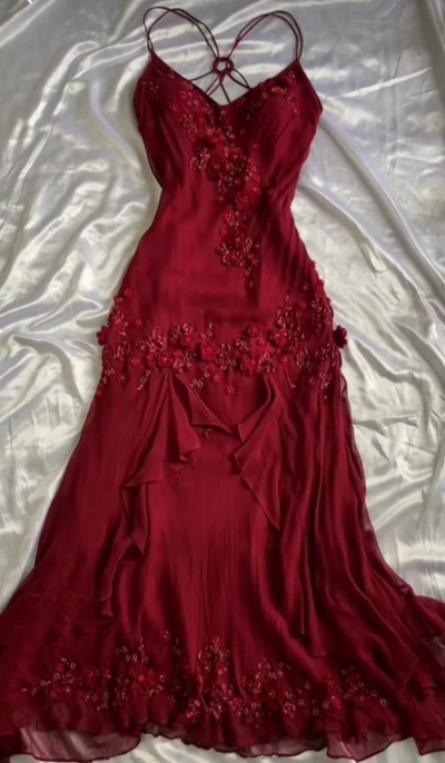 Vintage Spaghetti Straps Burgundy Long Evening Dresses With Beads