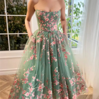 Elegant Off Shoulder Green Lace and Tulle Evening Dress - Thumbnail 4