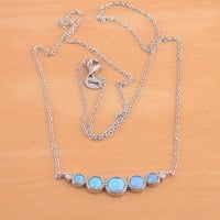 Sterling Silver Blue Opal Necklace/Blue Opal Jewellery/Opal Jewelry/Gemstone Necklace/October Birthstone/October Birthday/Necklace/UK - Thumbnail 3