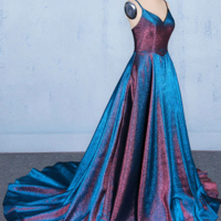 Spaghetti Straps A Line V-neck Sleeveless Long Evening Dress Prom Dress  - Thumbnail 1