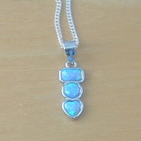 BOXED GIFT SET/Sterling Silver Blue Opal Rectangle Pendant & Chain/Blue Opal Necklace/Opal Necklace/Opal Jewellery/Opal Jewelry/Opal Earrings/UK - Thumbnail 1