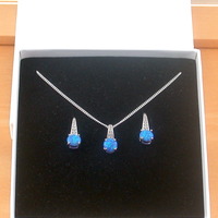 BOXED GIFT SET/Sterling Silver Blue Opal & Cz Pendant & Chain/Blue Opal Necklace/Opal Jewellery/Opal Jewelry/October Birthstone/UK - Thumbnail 8