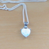 BOXED GIFT SET/Sterling Silver Opal Heart Pendant & Chain/Opal Necklace/Opal Heart Necklace/Opal Jewellery/Opal Pendant/Opal Earrings/UK - Thumbnail 1