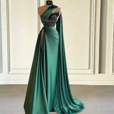 Green mermaid feathers prom dresses evening gowns formal party gowns