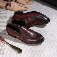 Men's genuine leather stone embossed loafers 2 colors - Thumbnail 1