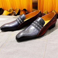 Men's business casual slip-on leather shoes with carved patterns - Thumbnail 1