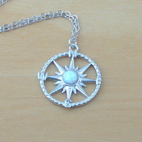 BOXED GIFT SET/Sterling Silver Opal Compass Necklace/White Opal Necklace/Opal Jewellery/Opal Jewelry/October Birthstone/Compass Pendant/UK - Thumbnail 1