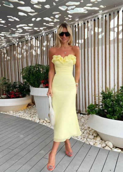 Beautiful Yellow Tea Length Prom Dress for Party Events