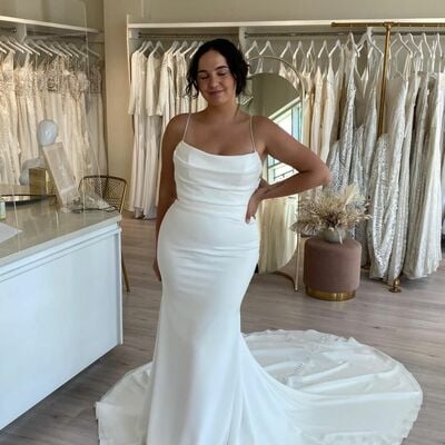 Sexy wedding dress, mermaid satin plus size beach boho bridal dress bridal gown - Thumbnail 2