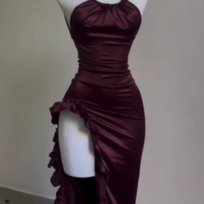 Sexy backless ruffle asymmetrical midi length prom dress - Thumbnail 1
