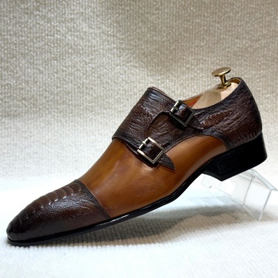 Pointed toe casual slip-on monk men's leather shoes 2 colors - Thumbnail 4