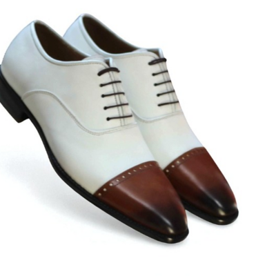 Crafted leather classic two tone brown white leather oxford dress shoes