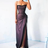 Square Neck Purple and Black Prom Dress - Thumbnail 2