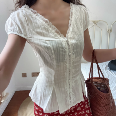 Lace blouse women's short-sleeved shirt