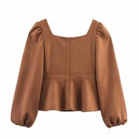 Long-sleeved square-neck lantern-sleeve top - Thumbnail 1