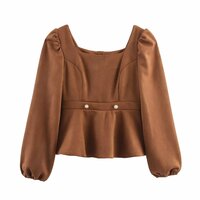 Long-sleeved square-neck lantern-sleeve top - Thumbnail 2