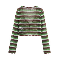 Fashionable colorful hollow crochet long-sleeved sweater jacket - Thumbnail 2