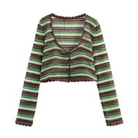 Fashionable colorful hollow crochet long-sleeved sweater jacket - Thumbnail 3