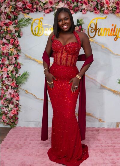 Red Mermaid Beading Crystals African Girls Prom Dress Evening Formal Gown