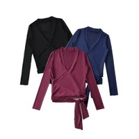 Solid color lace-up bottoming shirt - Thumbnail 1