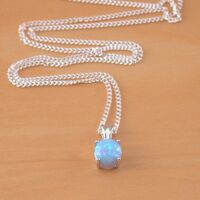 Sterling Silver Blue Opal Solitaire Pendant & chain/Silver Blue Opal Necklace UK/Opal Jewellery/Opal Jewelry/October Birthstone/Opal Gift - Thumbnail 5